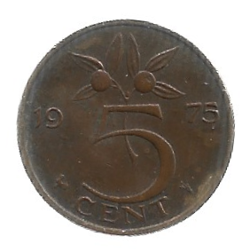 MOEDA DOS PAÍSES BAIXOS 5 CENTS 1975 KM 181