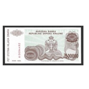 CÉDULA DA CROÁCIA 500.000 DINARA 1993 FE