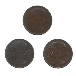 MOEDAS DA ALEMANHA 1 REICHSPFENNIG 1934-35-36 A KM 37