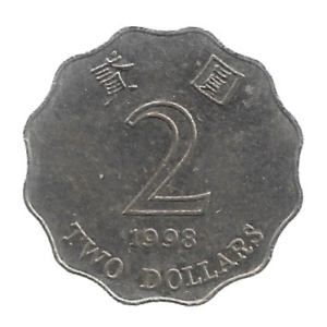 MOEDA DE HONG KONG 2 DÓLARES 1998 KM 64