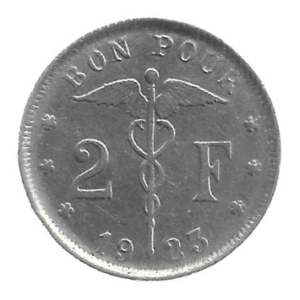 MOEDA DA BÉLGICA 2 FRANCOS 1923 KM 91