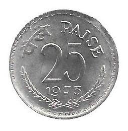 MOEDA DA ÍNDIA 25 PAISE 1975 KM 49.1