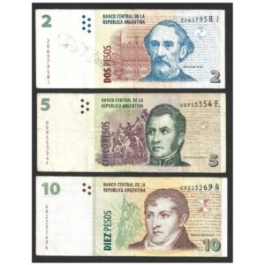 CÉDULAS DA ARGENTINA 2 5 E 10 PESOS MBC