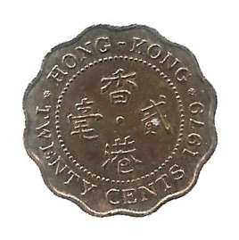 MOEDA DE HONG KONG 20 CENTS 1979 KM 36
