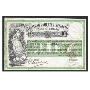 CÉDULA DO URUGUAI 10 PESOS 1868 SOBERBA