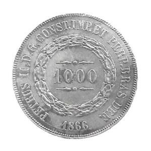 MOEDA DO BRASIL 1000 RÉIS 1866 P 614 SOB/FC