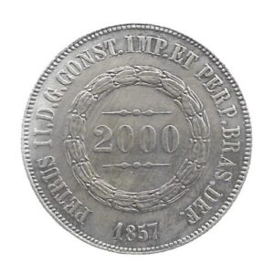 MOEDA DO BRASIL 2000 RÉIS 1857 P 619 SOBERBA