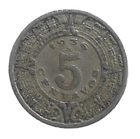 MOEDA DO MÉXICO 5 CENTAVOS 1936 KM 423