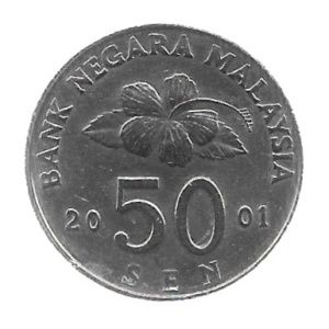 MOEDA DA MALÁSIA 50 SEN 2001 KM 53