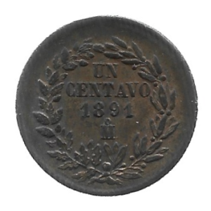 MOEDA DO MÉXICO 1 CENTAVO 1891 KM 391