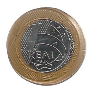 MOEDA DO BRASIL 1 REAL 2008 V 568 ANEL DESLOCADO DO CENTRO