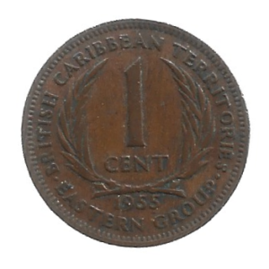 MOEDA DO CARIBE ORIENTAL BRITÂNICO 1 CENT 1955 KM 2