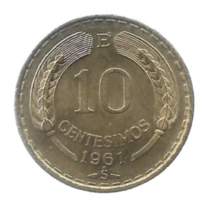 MOEDA D CHILE 10 CENTAVOS 1961 KM 191