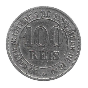 MOEDA DO BRASIL 100 RÉIS 1871 V 002 MBC/SOB