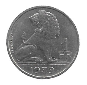 MOEDA DA BÉLGICA 1 FRANCO 1939 KM 120