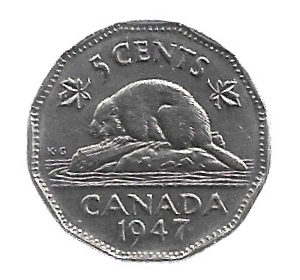 MOEDA DO CANADÁ 5 CENTS 1947 KM 39 A