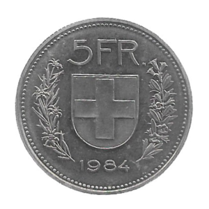 MOEDA DA SUÍÇA 5 FRANCOS 1984 KM 40 A