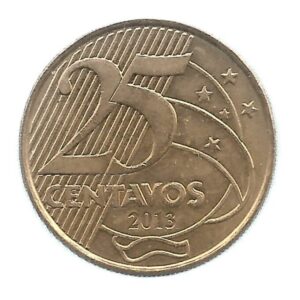 MOEDA DO BRASIL 25 CENTAVOS 2013 V 527 BATIDA DUPLA NO CENTAVOS