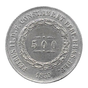 MOEDA DO BRASIL 500 RÉIS 1859 P 592 SOBERBA