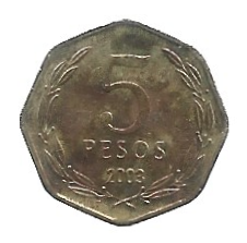 MOEDA DO CHILE 5 PESOS 2003 KM 232