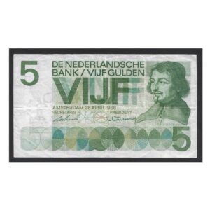 CÉDULA DOS PAÍSES BAIXOS 5 GULDEN 1966 MBC