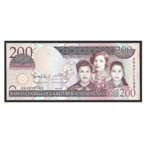 CÉDULA DA REPÚBLICA DOMINICANA 200 PESOS ORO SOB/FE