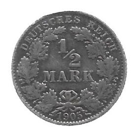 MOEDA DA ALEMANHA 1/2 MARCO 1905 E KM 17 PRATA