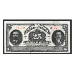 CÉDULA DO MÉXICO ESTADO DE SONORA 25 CENT 1915 FE