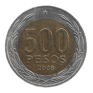 MOEDA DO CHILE 500 PESOS 2008 KM 235