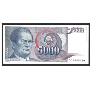 CÉDULA DA IUGOSLÁVIA 5000 DINARA SOB/FE