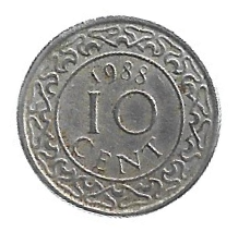 MOEDO DO SURINAME 10 CENT 1988 KM 13 A