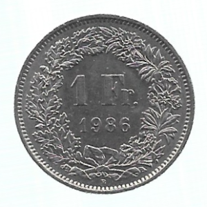 MOEDA DA SUÍÇA 1 FRANCO 1986 KM 24 A