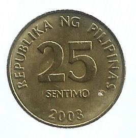 MOEDA DAS FILIPINAS 25 CENTAVOS 2003 KM 271.A
