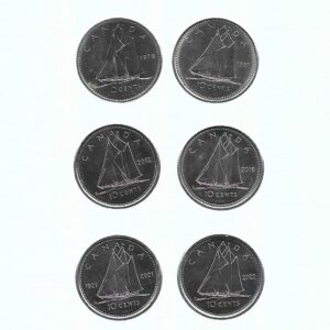MOEDAS DO CANADÁ 10 CENTS 6 DATAS DIFERENTES
