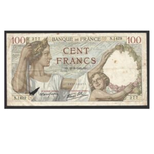 CÉDULA DA FRANÇA 100 FRANCOS 1940 BC POSSUI UM RASGO