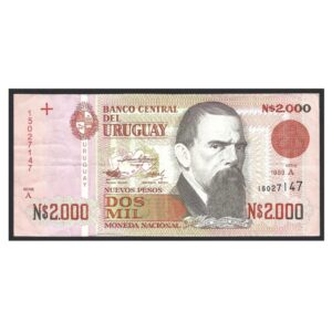 CÉDULA DO URUGUAI 2000 NUEVOS PESOS 1989 P 68 MBC