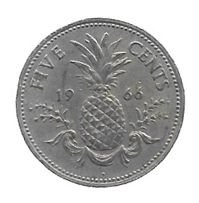 MOEDA DAS BAHAMAS 5 CENTAVOS 1966 KM 3