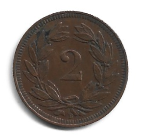 MOEDA DA SUÍÇA 2 RAPPEN 1918 KM 4