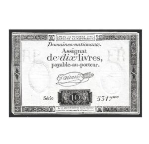 CÉDULA DA FRANÇA ASSIGNAT 10 LIVRES 1792 SOB/FE