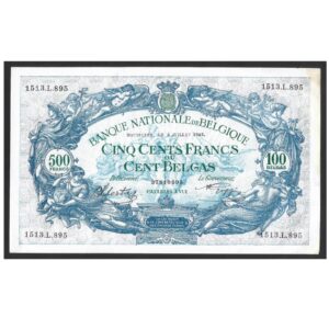 CÉDULA DA BÉLGICA 500 FRANCOS - 100 BELGAS 1943 SOBERBA