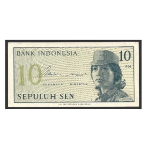 CÉDULA DA INDONÉSIA 10 RUPIAS 1964 SOB/FE