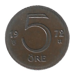 MOEDA DA SUÉCIA 5 ORE 1972 KM 845