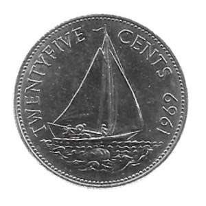 MOEDA DAS BAHAMAS 25 CENTS 1969 KM 6