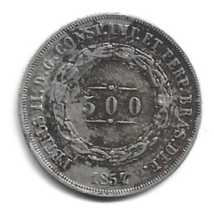 MOEDA DO BRASIL 500 RÉIS 1854 P 587 MBC