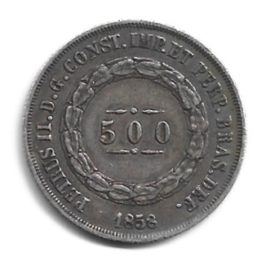 MOEDA DO BRASIL 500 RÉIS 1858 P 591 SOBERBA