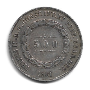 MOEDA DO BRASIL 500 RÉIS 1861 P 594 SOBERBA