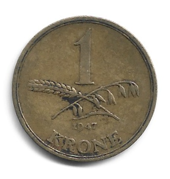 MOEDA DA DINAMARCA 1 KRONE 1947 KM 835