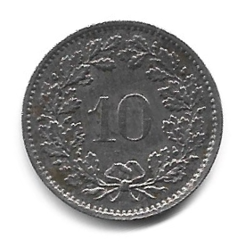 MOEDA DA SUÍÇA 10 RAPPEN 1970 KM 27