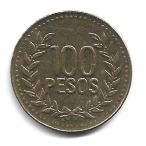 MOEDA DA COLÔMBIA 100 PESOS 2008 KM 285