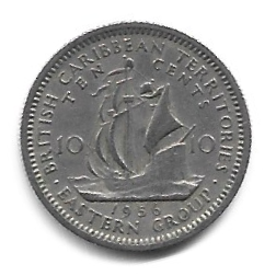 MOEDA DO CARIBE BRITÂNICO 10 CENTS 1956